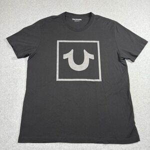 True Religion Shirt Mens 2XL XXL Black Crew Neck Big Logo